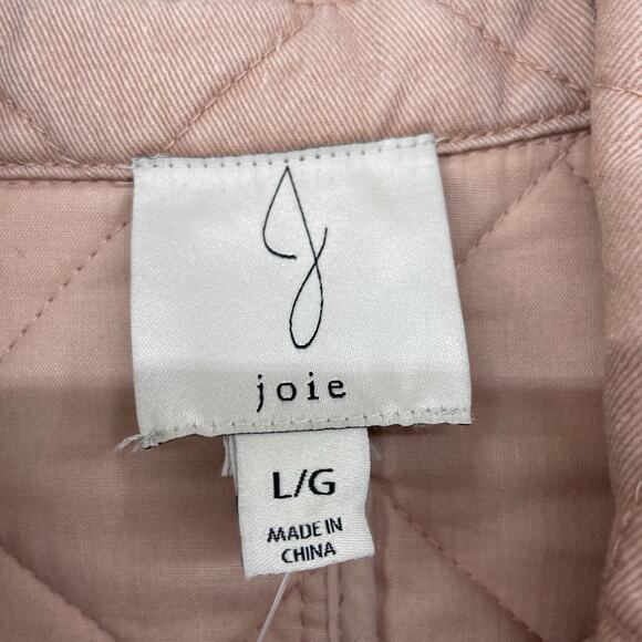 Joie Size L Women's Quilted Jacket Snap Button Dusty Rose Pink Cotton Mid Length - Picture 3 of 6